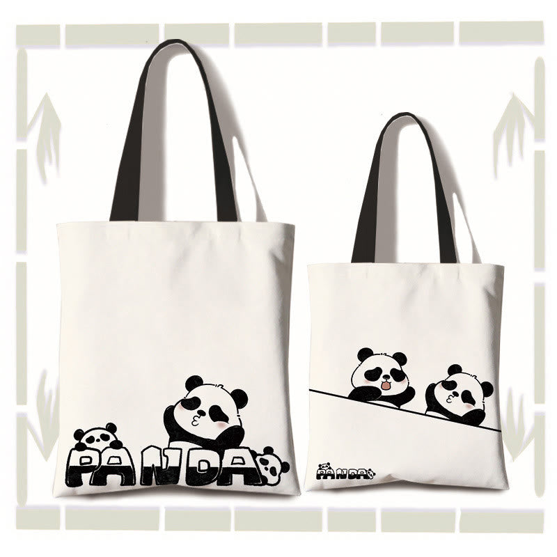 Large Capacity Handmade Canvas Cute Panda Commuter Shoulder Bag Shopping Bag