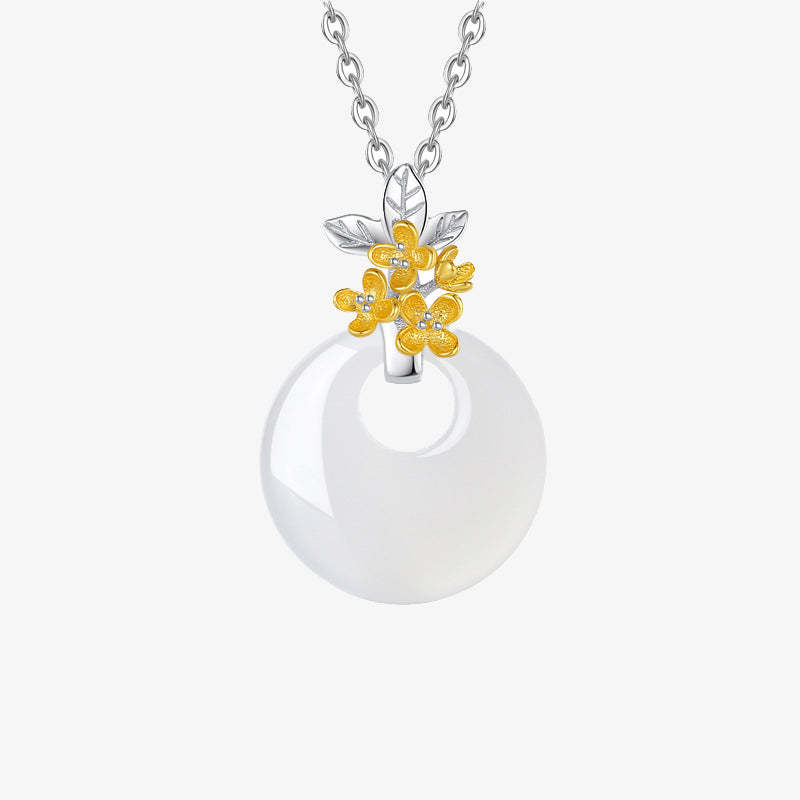 925 Sterling Silver Round Chalcedony Twelve Months Flower Harmony Necklace Pendant