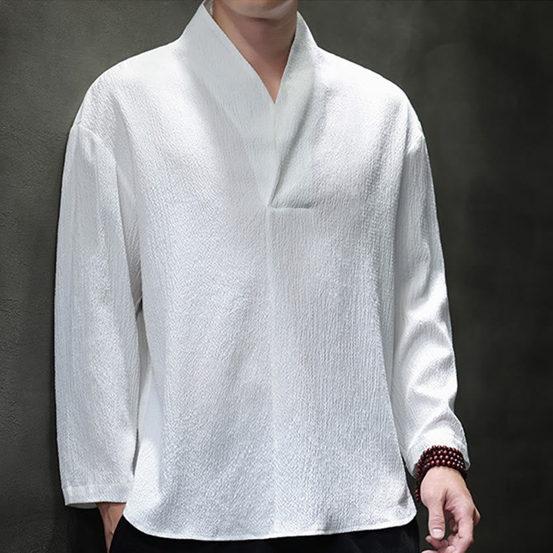 Simple V-Neck Long Sleeve T-Shirt Men Clothing