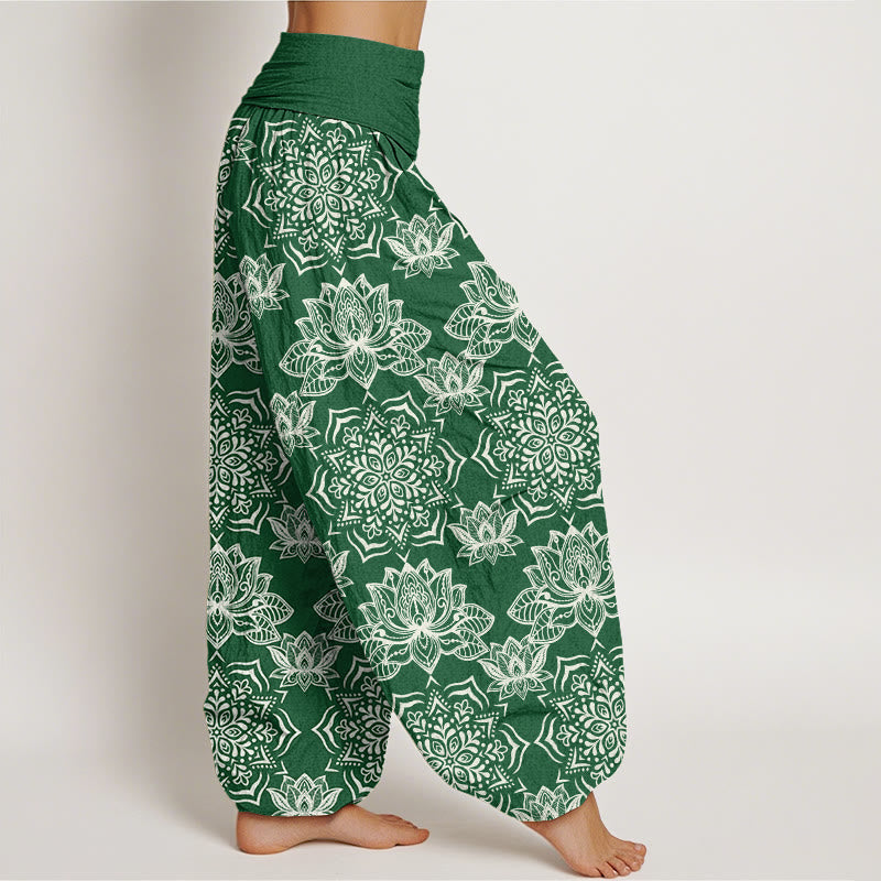 Casual Lotus Mandala Pattern Women's Elastic Waist Harem Pants
