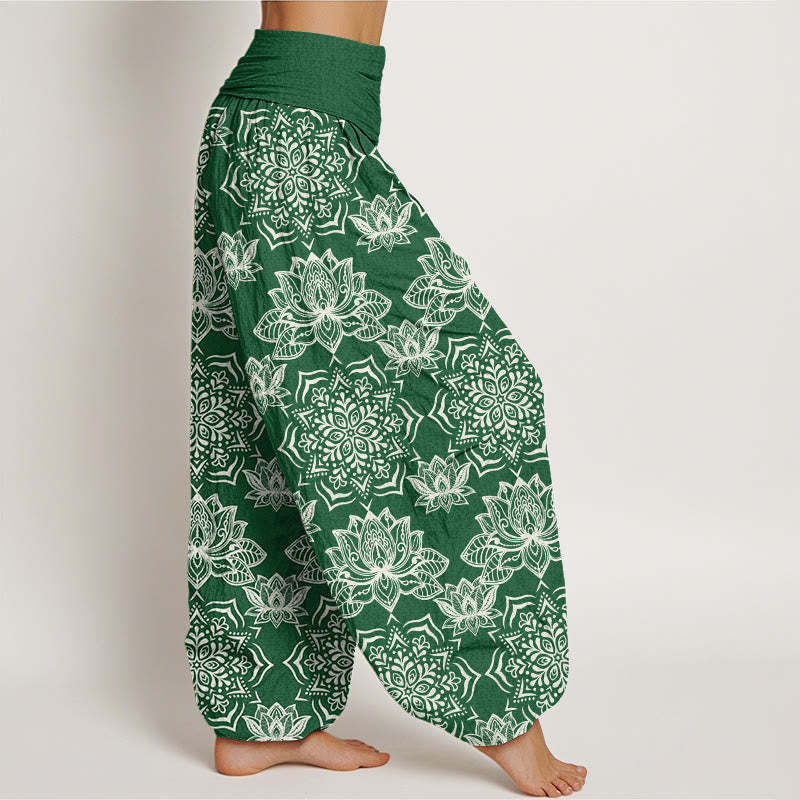 Casual Lotus Mandala Pattern Women's Elastic Waist Harem Pants