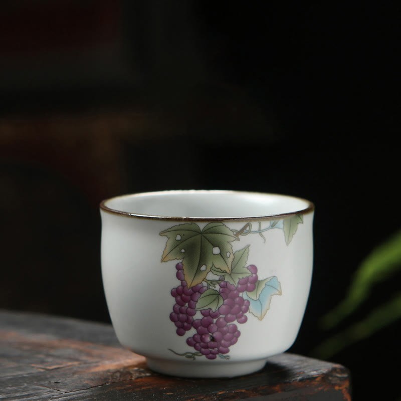 Loquat Lychee Snow Scenery Landscape Grape Apple Ceramic Teacup Kung Fu Tea Cup