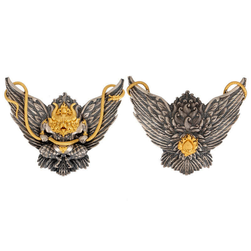 925 Sterling Silver Tibetan Garuda Bird Dragon Snake Wisdom Necklace Pendant