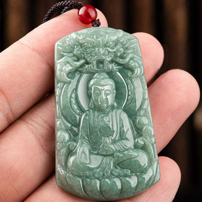 Tathagata mystic zen Dragon Jade Amulet Serenity String Necklace