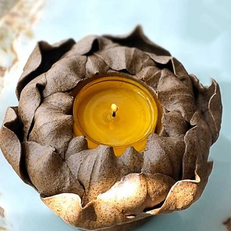 Lotus Flower Ceramic Candle Holder Incense Burner Home Offering Decoration