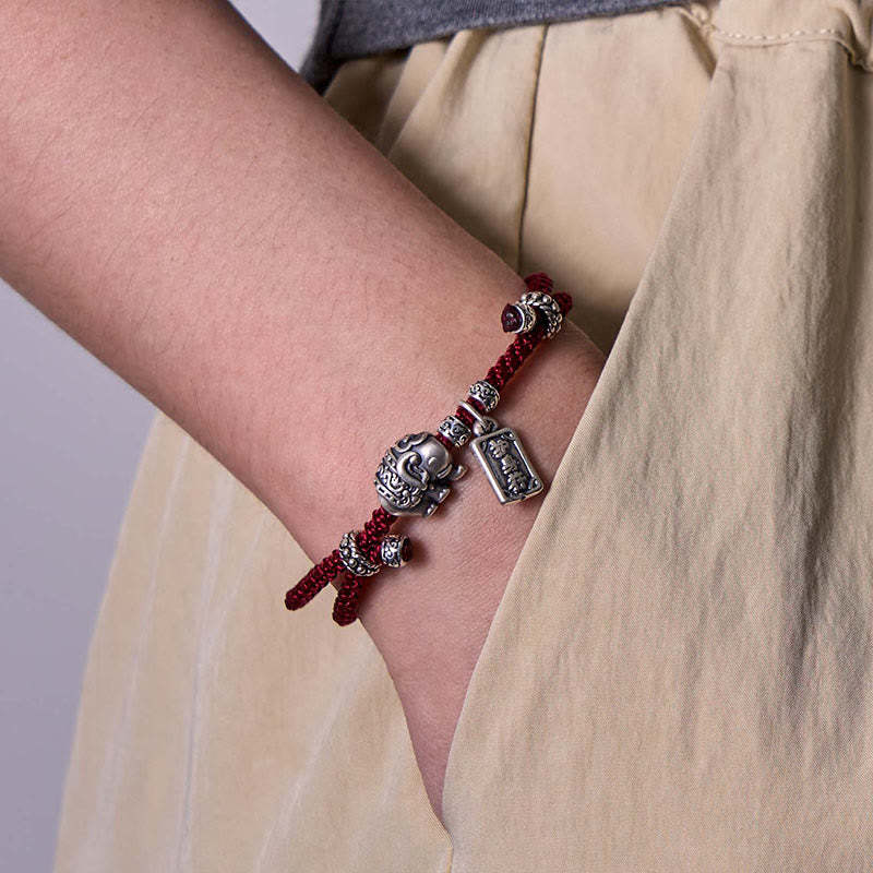 925 Sterling Silver Elephant Safe And Well Amulet Charm Strength Bracelet