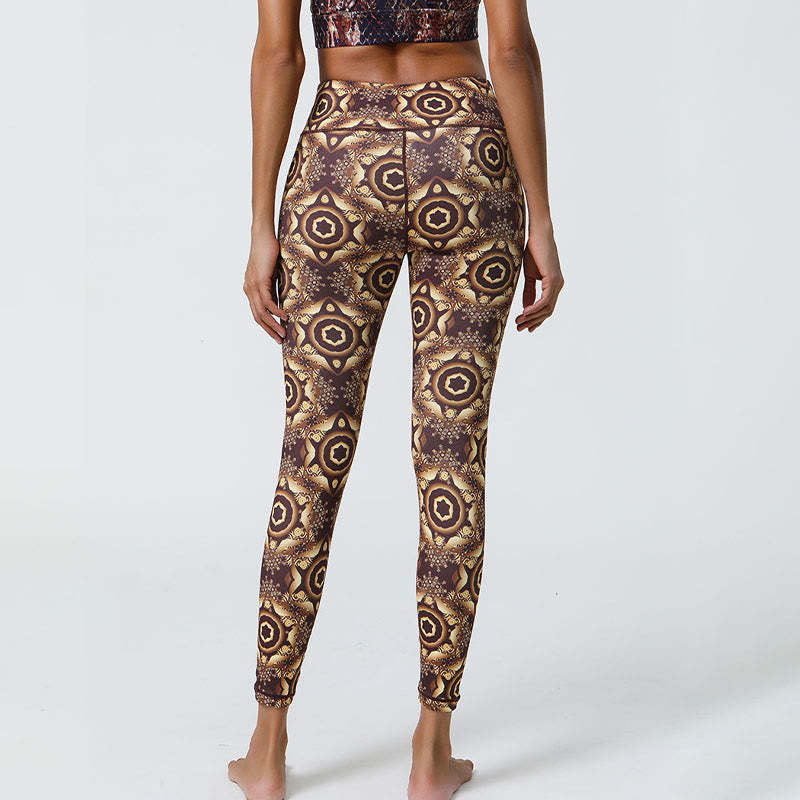 Flowers Geometric Mandalas Print Sports Fitness Yoga High Waist Leggings Women's Pants