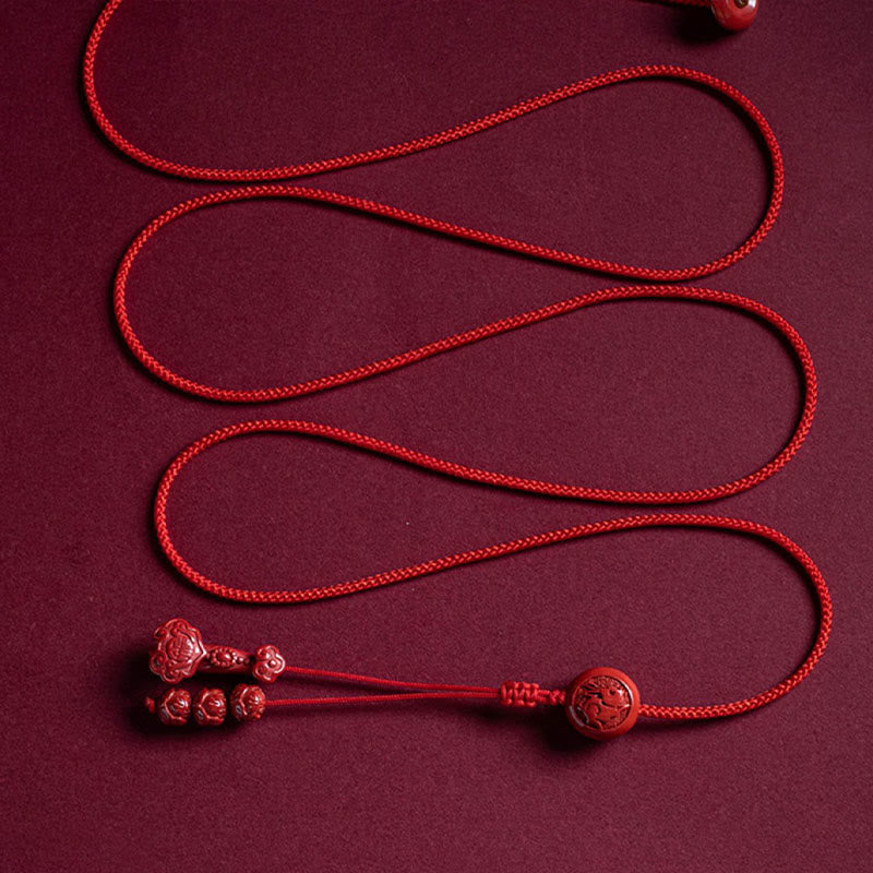Natural Cinnabar Chinese Zodiac?Ruyi Handle Fu Character Lotus Blessing Red String Belly Chain