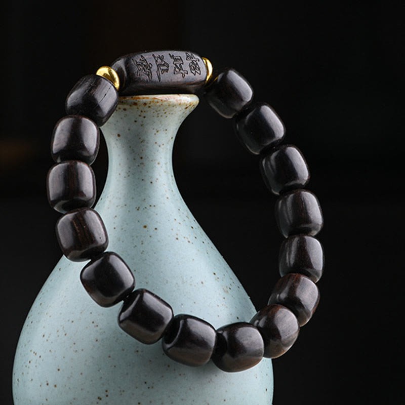 Tibetan Ebony Wood Barrel Beads Lucky And Treasure Balance Bracelet