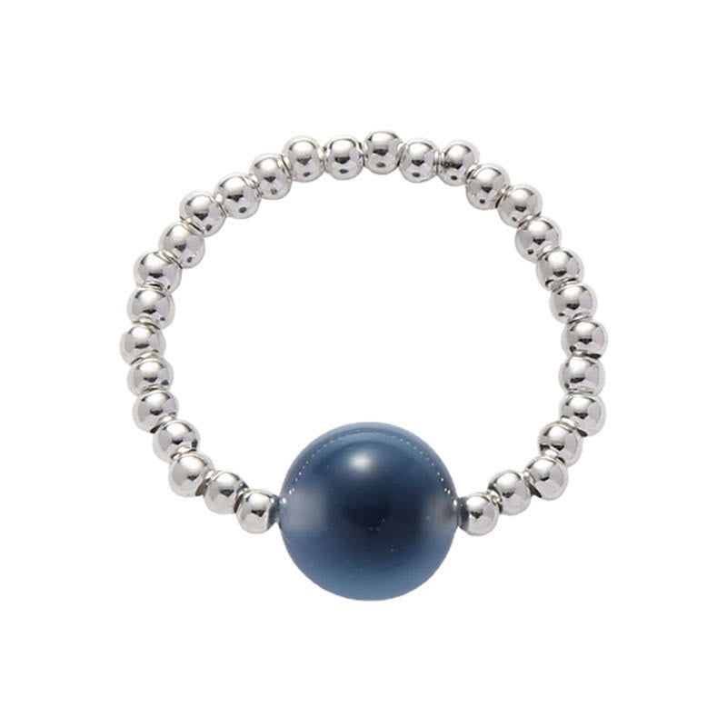 925 Sterling Silver Blue Candy Agate Healing Bead Ring