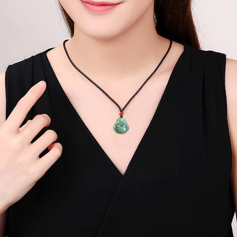 Laughing mystic zen Cyan Jade Success Necklace String Pendant
