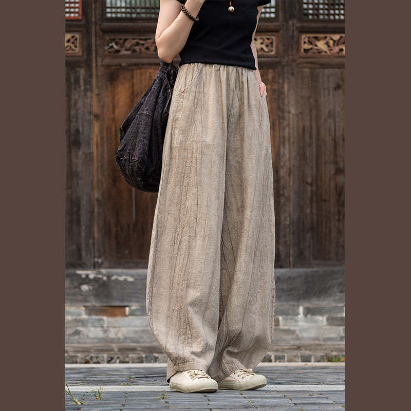 Ramie Cotton Linen Pants Tie-dye Design Trousers Loose Zen Yoga Women's Pants with Pockets