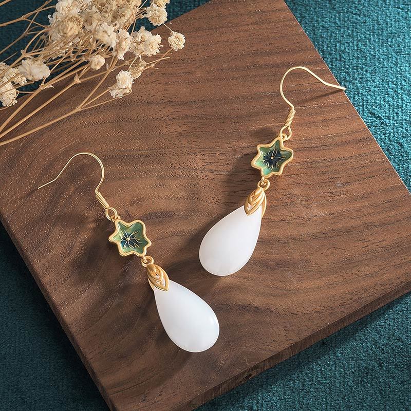 FengShui White Jade Luck Drop Earrings