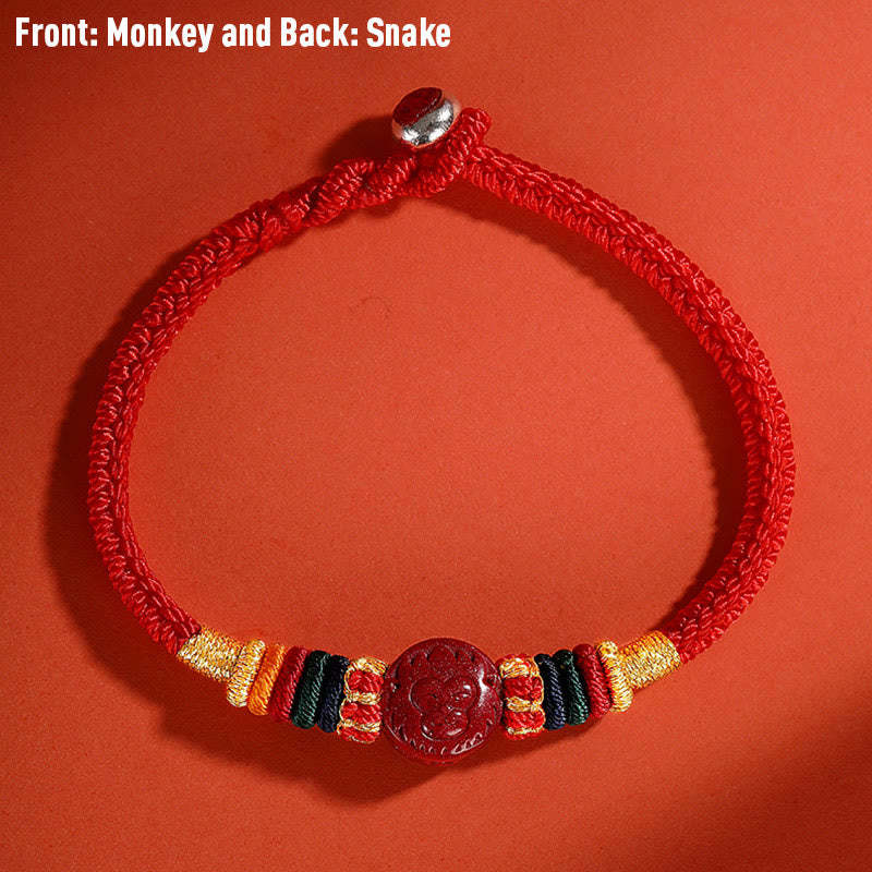 Year of the Dragon 925 Sterling Silver Chinese Zodiac Cinnabar Auspicious Matches Blessing Bracelet