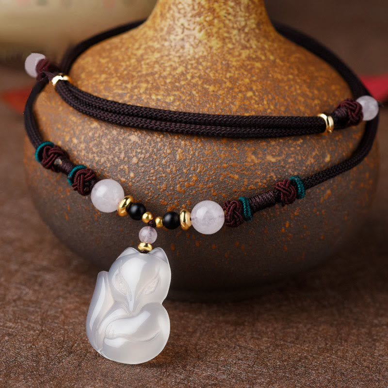 Chalcedony Fox Pink Crystal Bead Harmony String Necklace Pendant