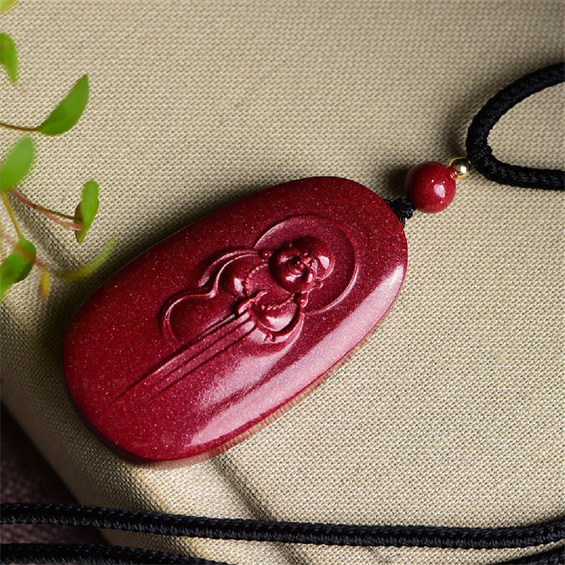Laughing mystic zen Yin Yang Chinese Zodiac Gourd Natural Cinnabar Blessing Necklace Pendant