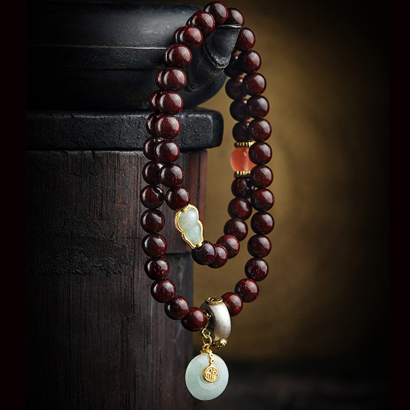Chinese Zodiac Natal mystic zen Small Leaf Red Sandalwood Jade Red Agate PiXiu Sooth Bracelet
