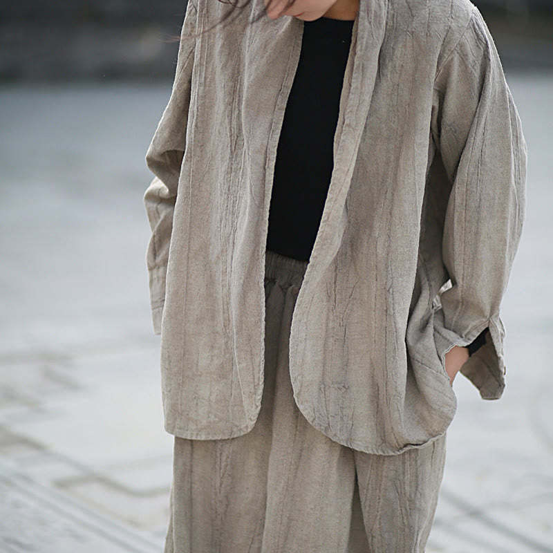 Solid Color Tie Dye Long Sleeve Zen Meditation Open Front Jacket