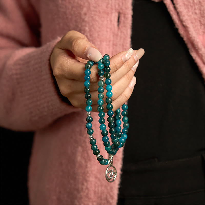 108 Mala Beads Apatite Bead Om The Tree Of Life Lotus mystic zen Bracelet