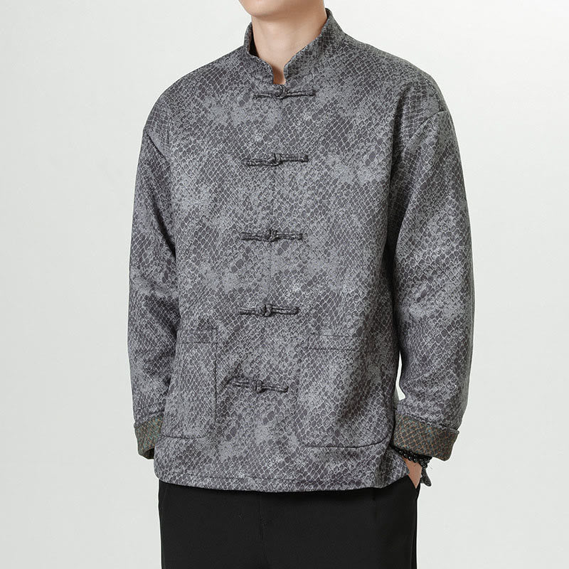 Casual Suede Python Pattern Frog-button Cotton Men's Jacket Shirt Clothing