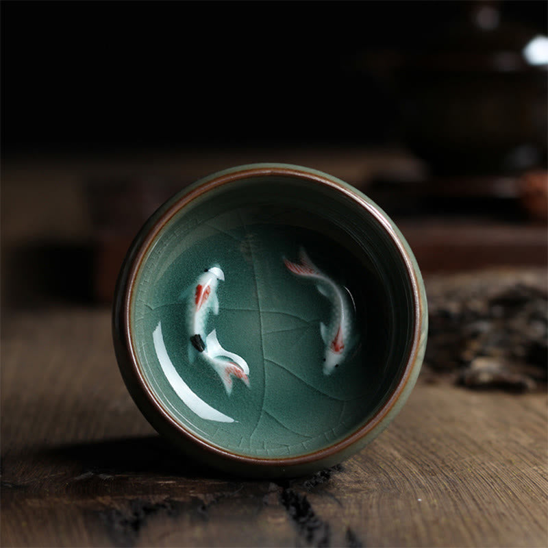 Colorful Koi Fish Ceramic Teacup Kung Fu Tea Cup Bowl