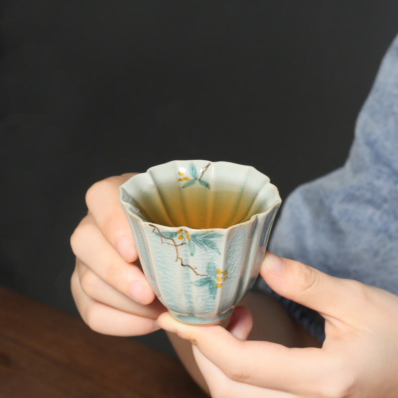 Loquat Dogwood Hawthorn Morning Glory Ceramic Teacup Kung Fu Tea Cup