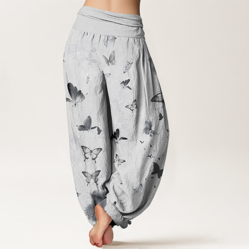 Casual Butterfly Ink Painting Women's Elastic Waist Harem Pants