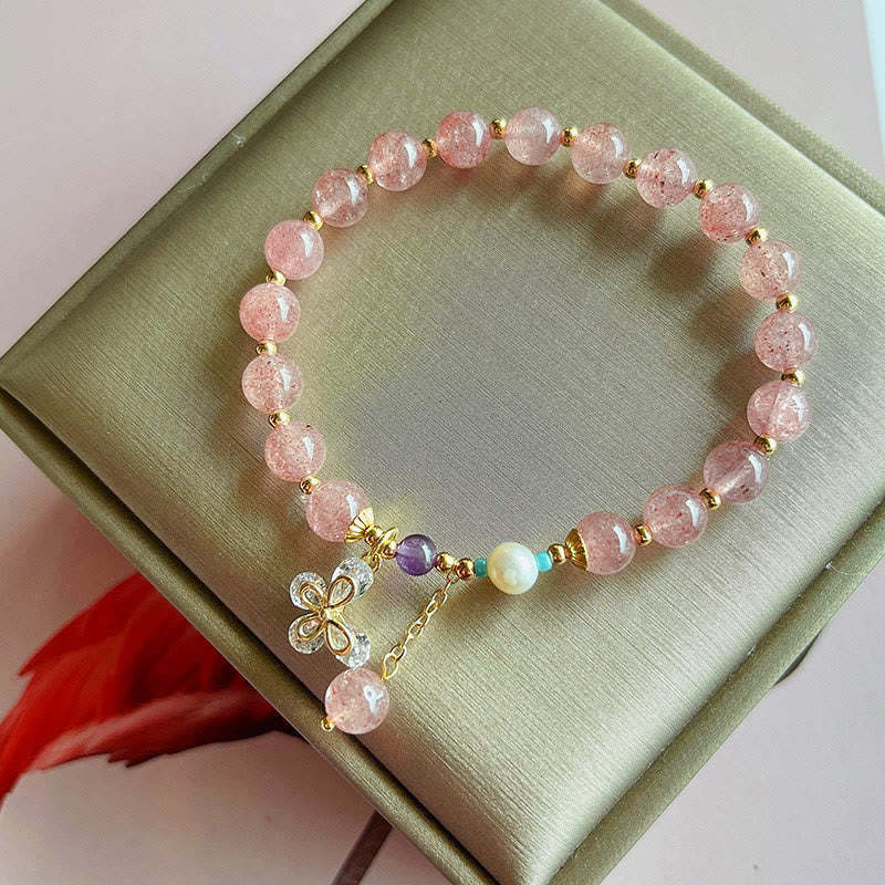 Natural Strawberry Quartz Green Strawberry Quartz Butterfly Charm Love Bracelet