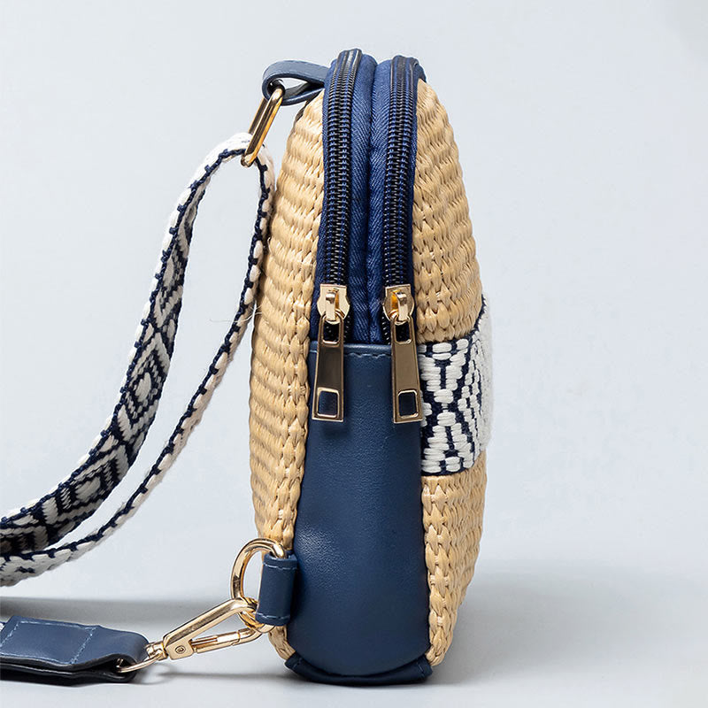 Small Geometry Straw Woven Crossbody Bag Shoulder Bag