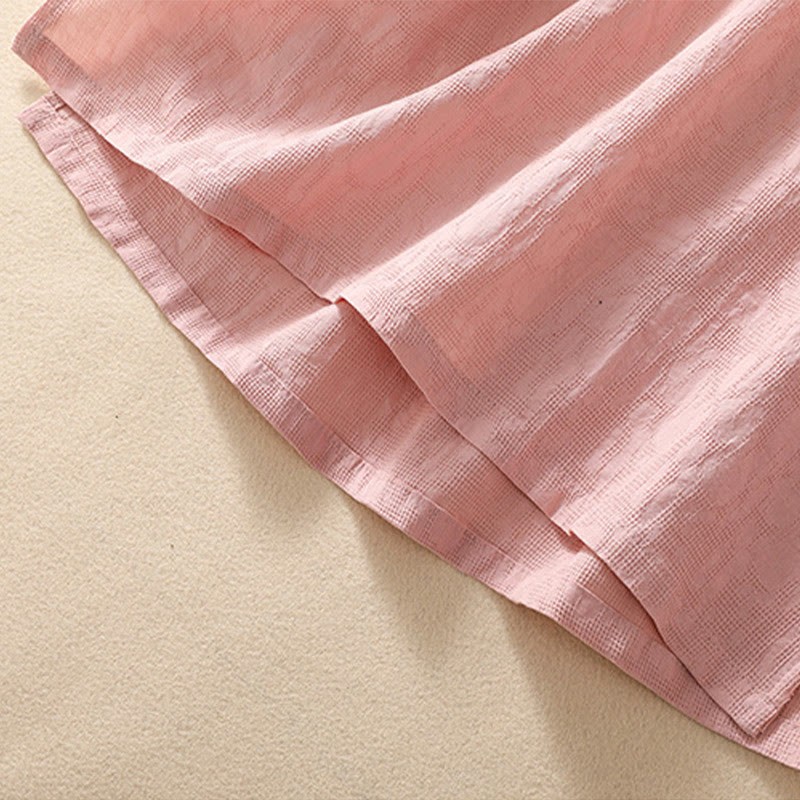 Plum Blossom Embroidery Frog-Button Short Sleeve Cotton Linen Shirt