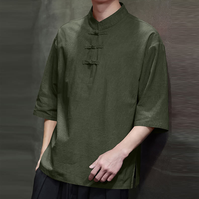 Men's Chinese Frog-Button Tang Suit Half Sleeve Cotton Linen Shirt