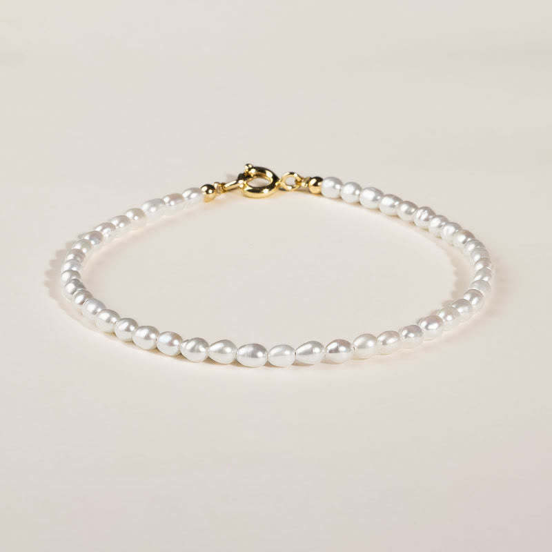 2mm Natural Pearl Ultra-thin Beads 14k Gold Plated Copper Wisdom Bracelet