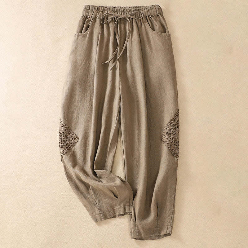 Summer Women's Cotton Drawstring Harem Pants With Pockets