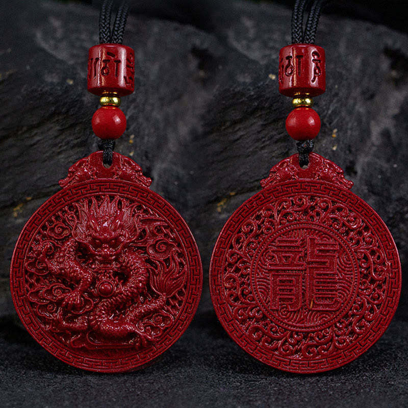 Year of the Dragon Natural Cinnabar Dragon Protection Necklace Pendant
