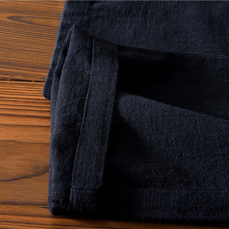 Casual Solid Color Simple Design Drawstring Ramie Linen Men's Pants With Pockets