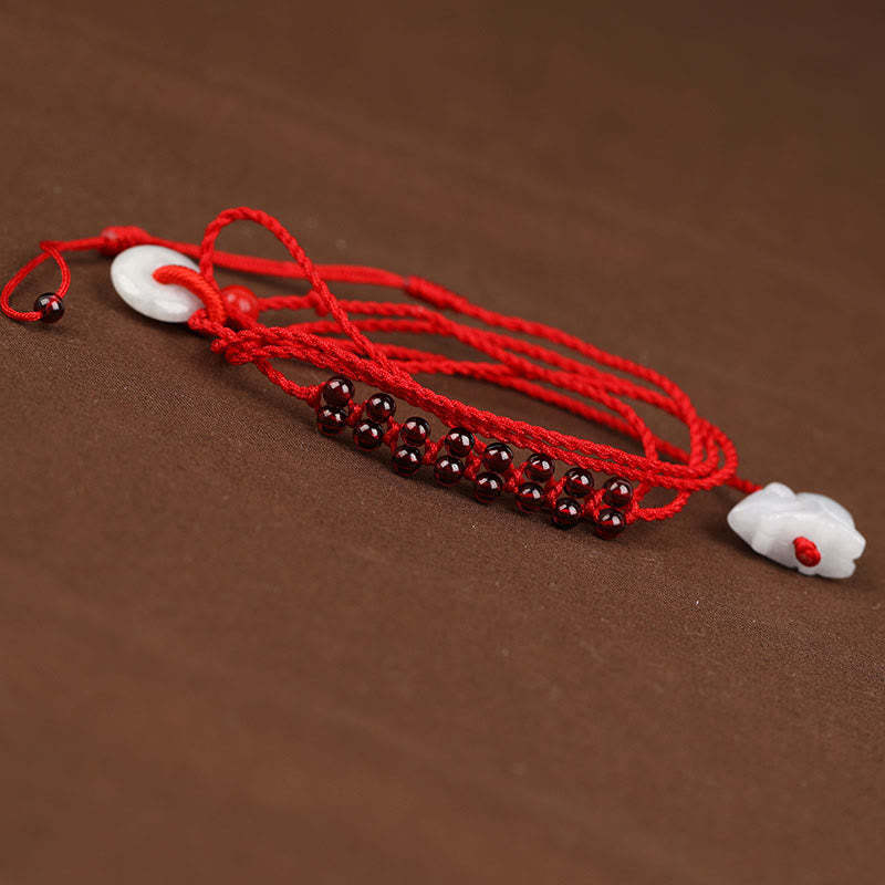 Chinese Zodiac Natural Garnet Peace Buckle Blessing Red String Belly Chain