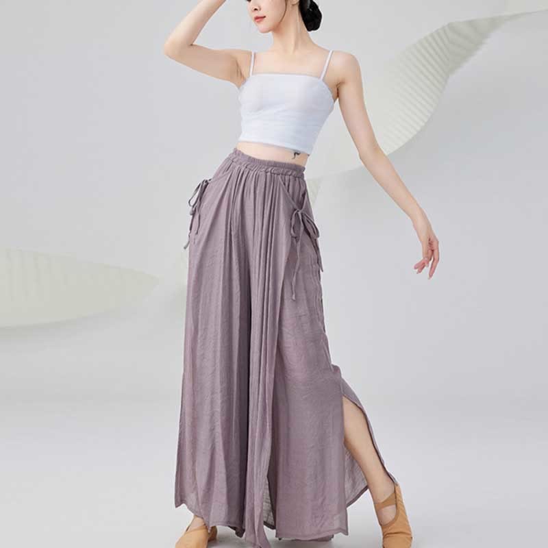 Solid Color Loose Cotton Linen Wide Leg Pants For Yoga Classical Dance