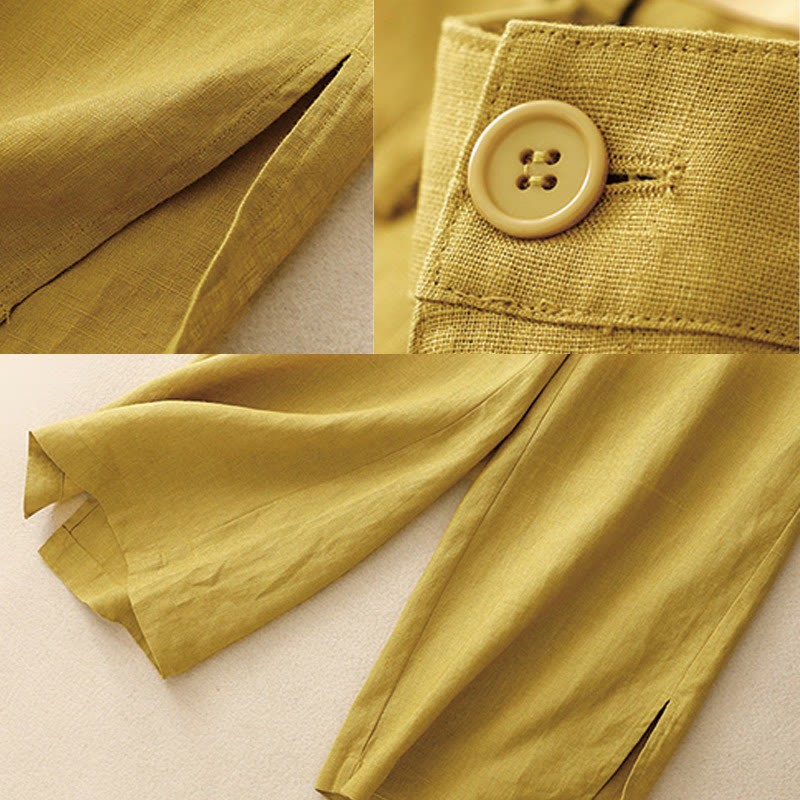 Summer Simple Design Ankle-Length Cotton Linen Women's Wide Leg Pants With Pockets Zipper