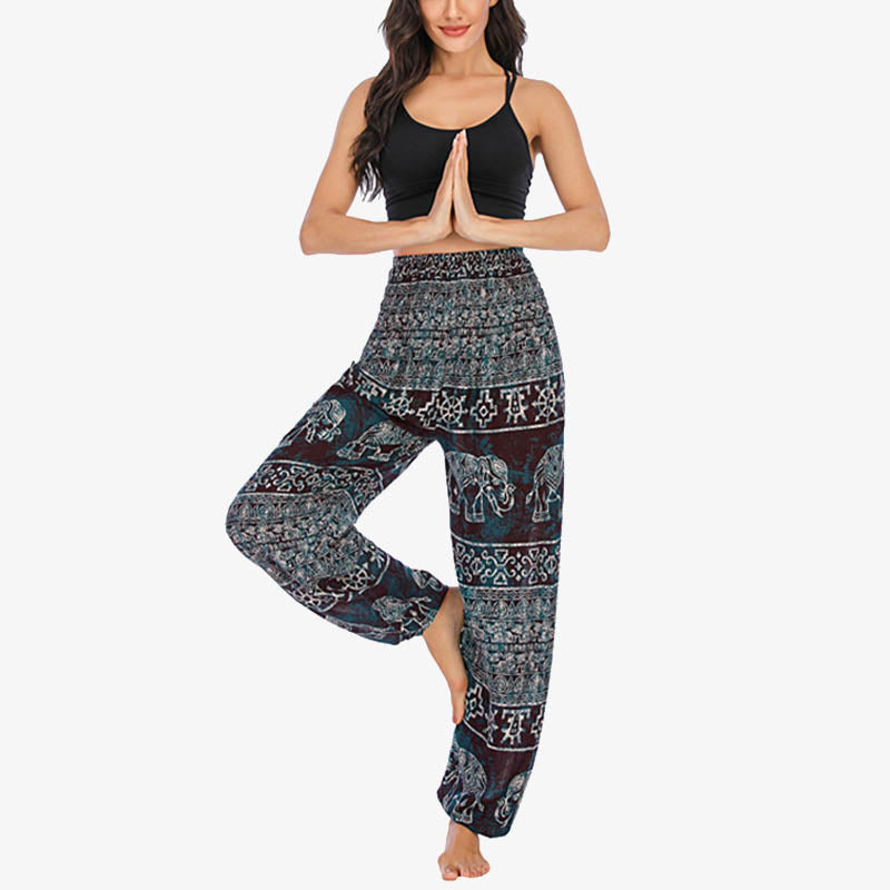 Elephant Pattern Loose Casual Harem Trousers High Waist Women's Yoga Pants