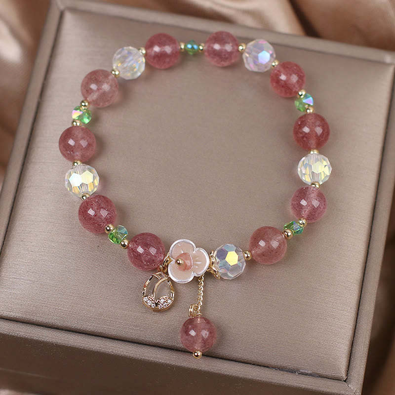 Strawberry Quartz Rutilated Quartz Fluorite Flower Healing Bracelet