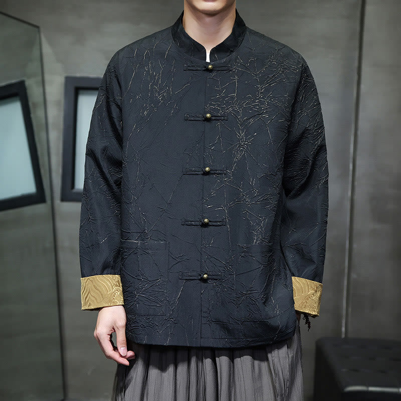 Men's Frog-Button Tang Suit Tree Branches Jacket Shirt With Pockets