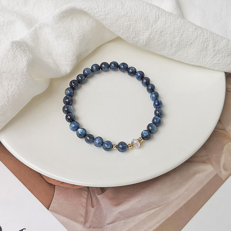 14K Gold Plated Copper Aquamarine White Crystal White Agate Blue Crystal Healing Bracelet