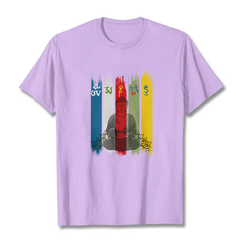 Six True Words 'Om Mani Padme Hum' mystic zen Sitting With Lotus Cotton Tee T-shirt