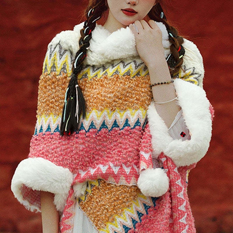 Tibetan Multicolored Striped Shawl Winter Cozy Travel Scarf Wrap