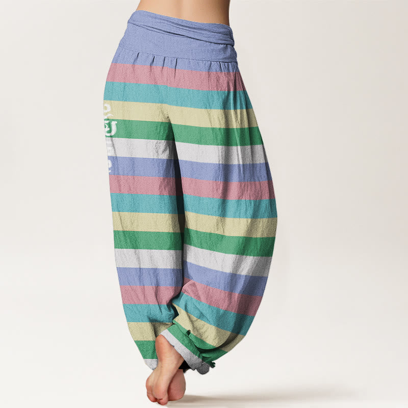 Colorful Stripe Om Mani Padme Hum Women's Elastic Waist Harem Pants