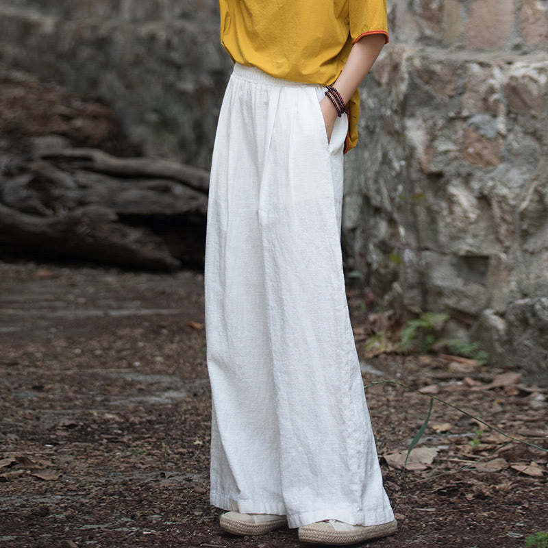 Retro Wide Leg Pants Casual Women's Yoga Pants With Pockets