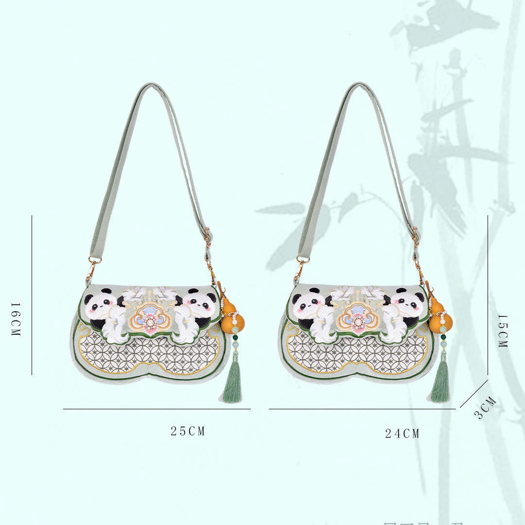 Panda Flowers Gourd Pendant Shoulder Bag Crossbody Bag