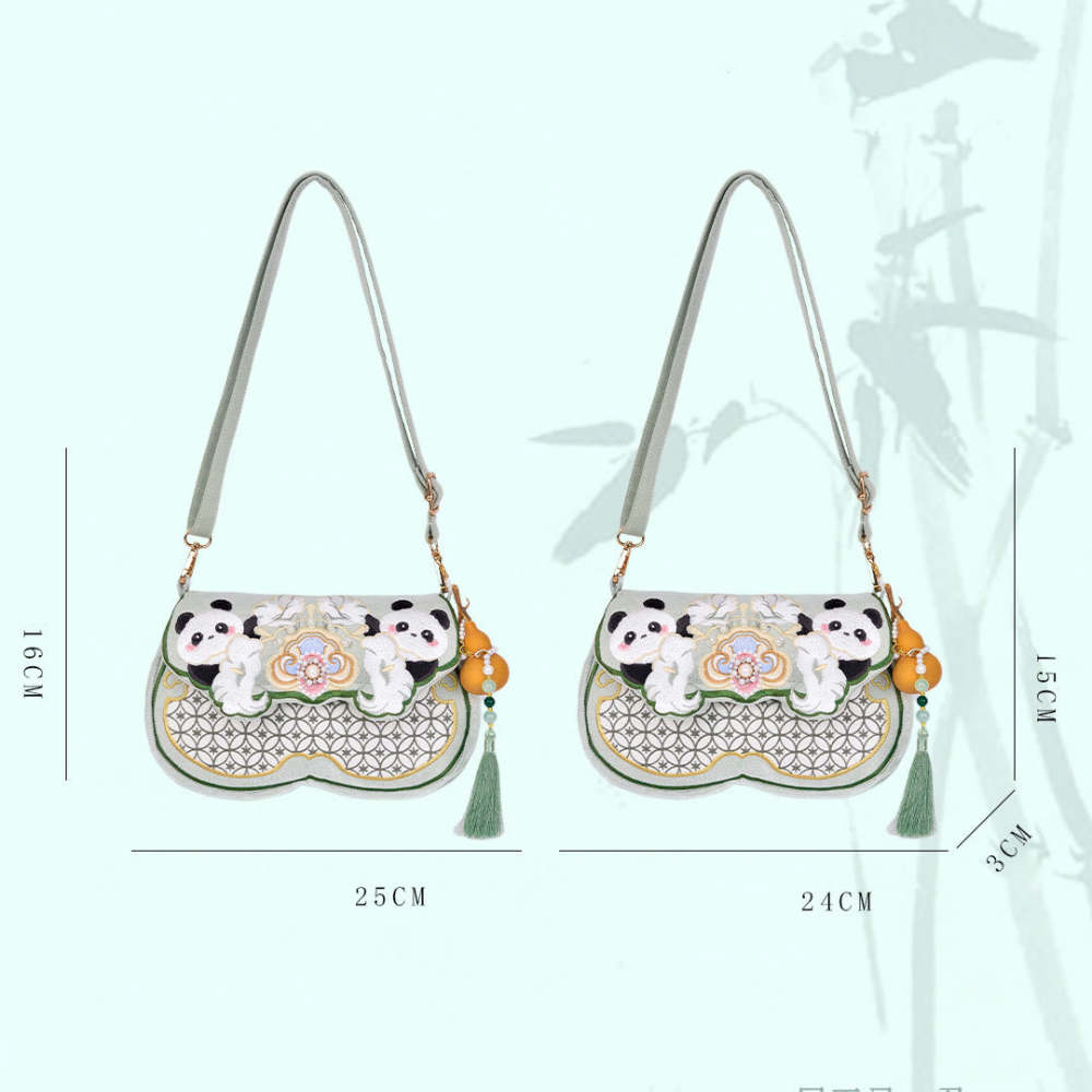 Panda Flowers Gourd Pendant Shoulder Bag Crossbody Bag