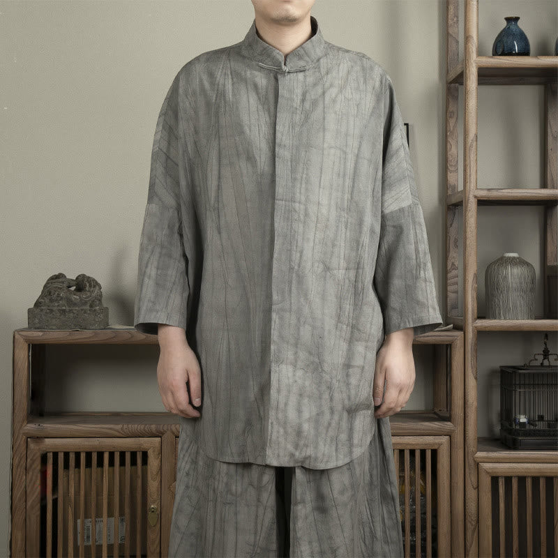 Casual Gray Men's Frog-Button Shirt Zen Clothing