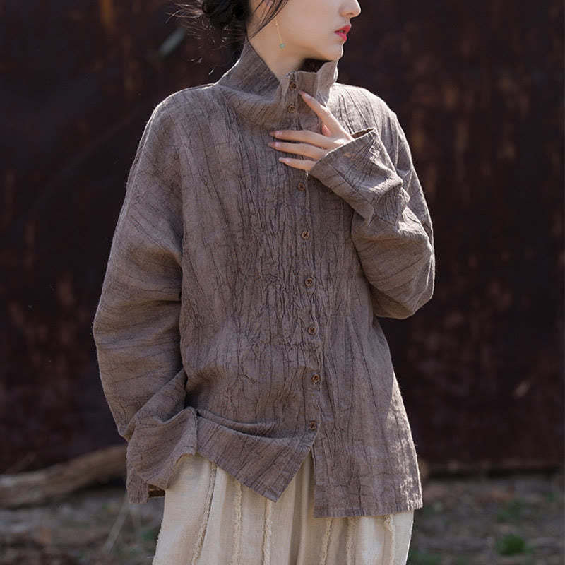 Turtleneck Dyeing Ramie Cotton Chinese Style Cardigan Clothing